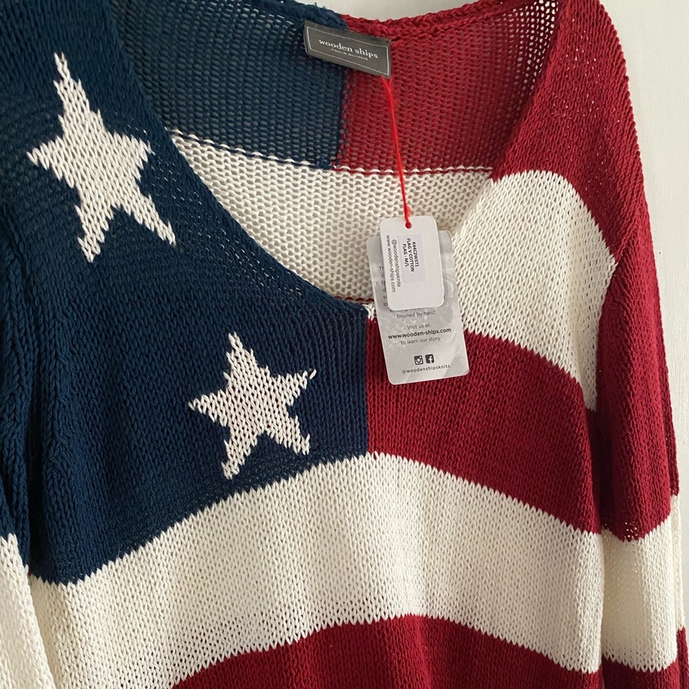 Wooden ships nwt sz M/L flag v neck sweater